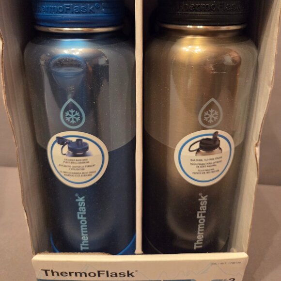 ThermoFlask Stainless Steel 40oz Straw/Spout Lid, 2-pack-Blue and Gray - Picture 1 of 2